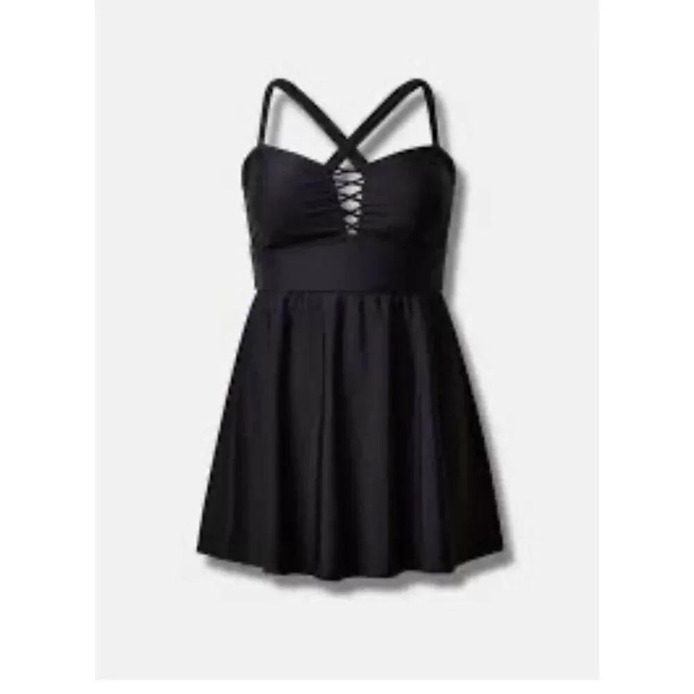 Plus size0,0x 12/14/16 sexy lattice front black swim dress bathing suit black